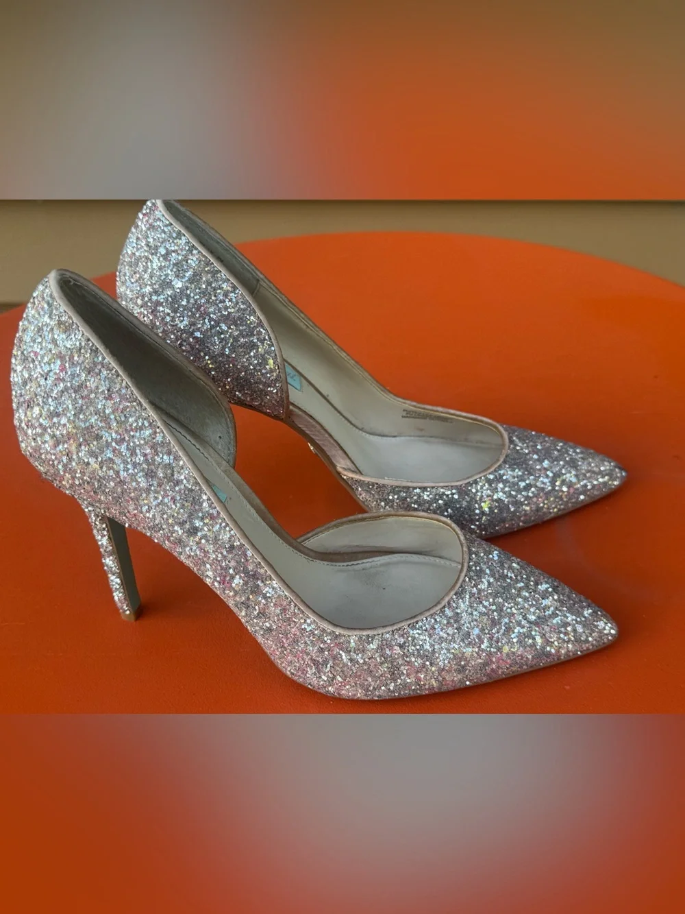 Betsey Johnson Sally Champagne / Light Pink Glitter Heels Size 7